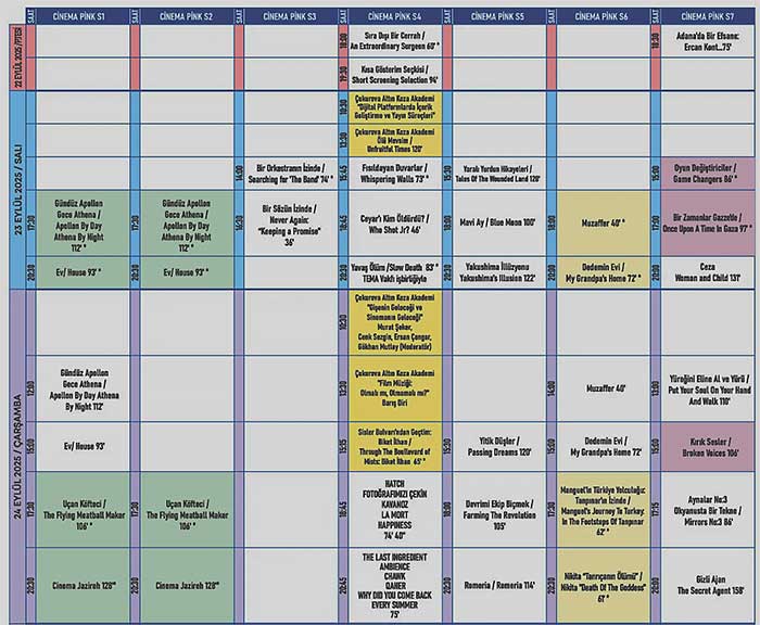 2025 yılı 32. Adana Altın Koza Film Festivali programı 22,23,24 eylül tarihleri