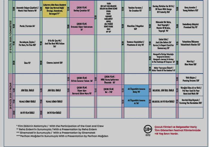 2025 yılı 32. Adana Altın Koza Film Festivali programı 27,28 Eylül tarihleri