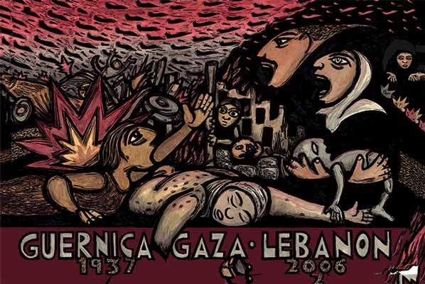 Pablo Picasso Guernica tablosunun gazze ve lübnana atıf yapan bir karikatürü