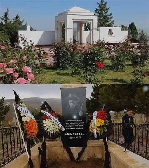 Toprak Ana'nın yazarı Cengiz Aytmatov ve Kara Toprak türküsünün yazarı Aşık Veysel'in mezarları